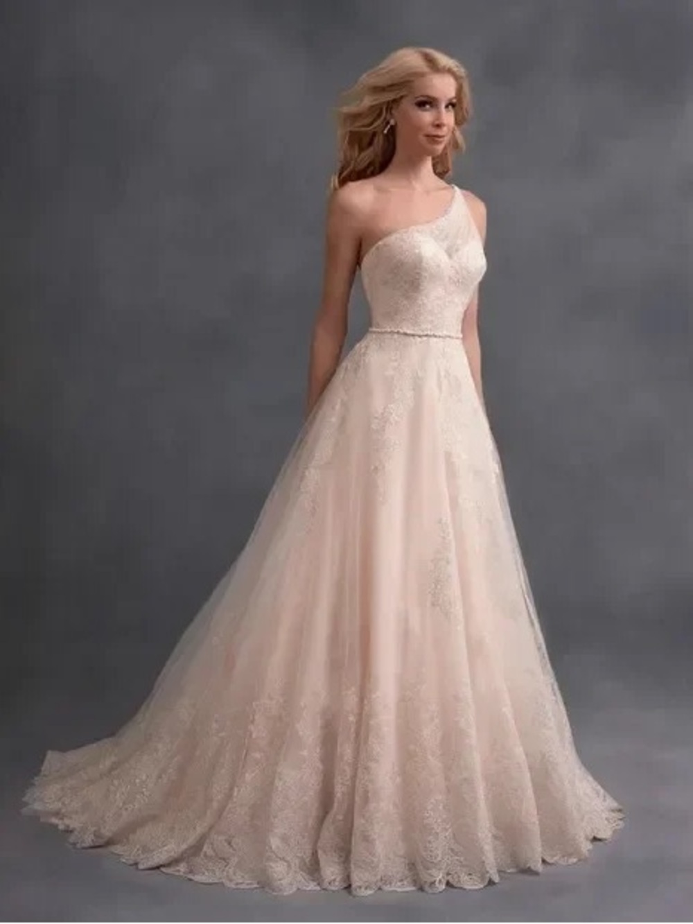 NWT Alfred Angelo One Shoulder White Metallic Lace Bridal Wedding Gown Dress 8
